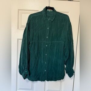 Women’s vintage green Tianello balloon sleeve button down shirt